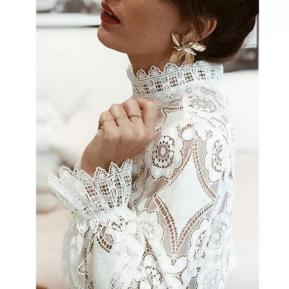 NEW Retro White Lace Long Sleeve Top Vintage Look